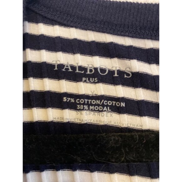 Talbots Plus Women's Navy & White Striped Ribbed Long Sleeve Stretch Top Size 1X - Picture 2 of 4